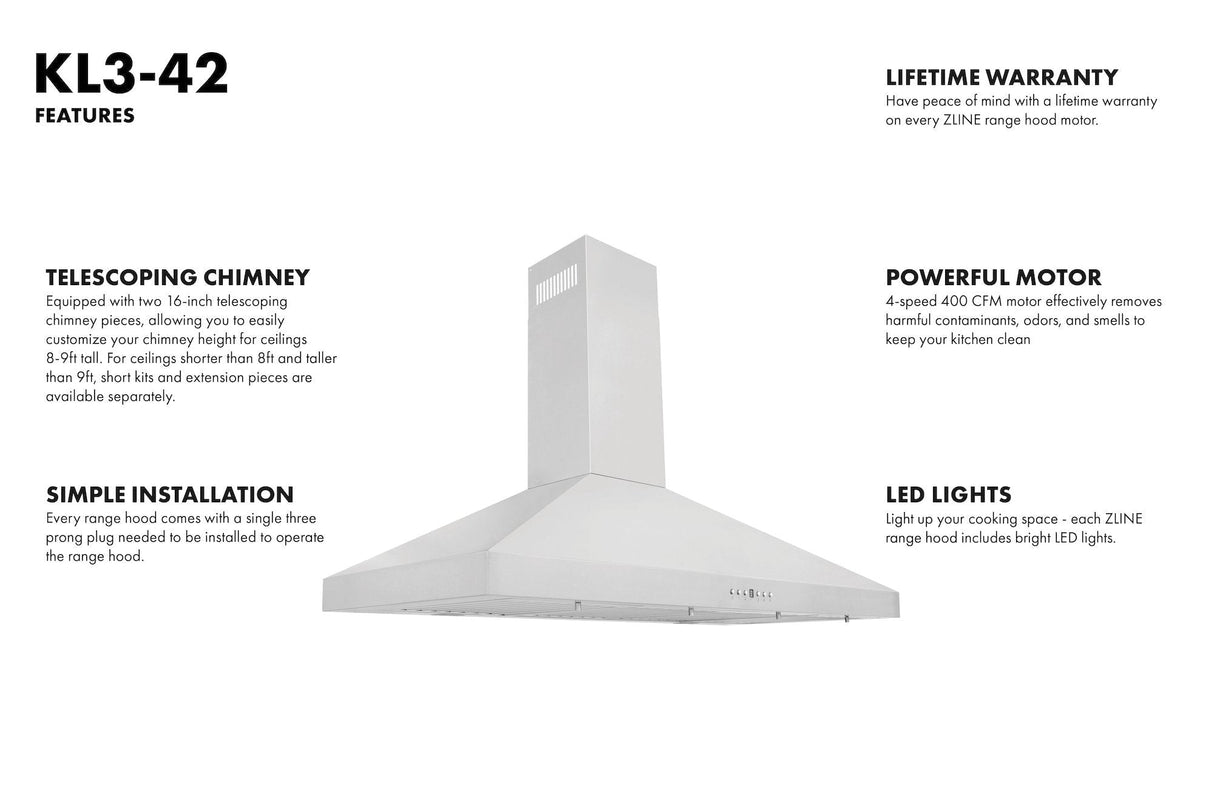 ZLINE 48" Convertible Vent Convertible Vent Wall Mount Range Hood in Stainless Steel (KL3-48)