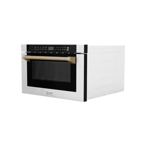 ZLINE Autograph Edition 24" 1.2 cu ft Built-in Microwave Drawer with a Traditional Handle in Stainless Steel and Champagne Bronze Accents (MWDZ-1-H-CB)