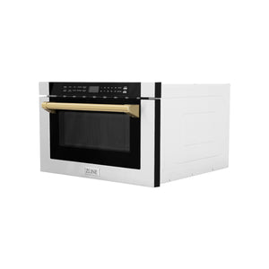 ZLINE Autograph Edition 24" 1.2 cu ft Built-in Microwave Drawer with a Traditional Handle in Stainless Steel and Gold Accents (MWDZ-1-H-G)