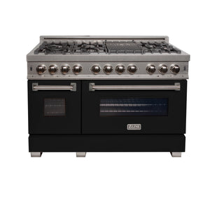 ZLINE 48" 6.0 cu ft Dual Fuel Range with Gas Stove and Electric Oven in Fingerprint Resistant Stainless Steel and Black Matte Door (RAS-BLM-48)