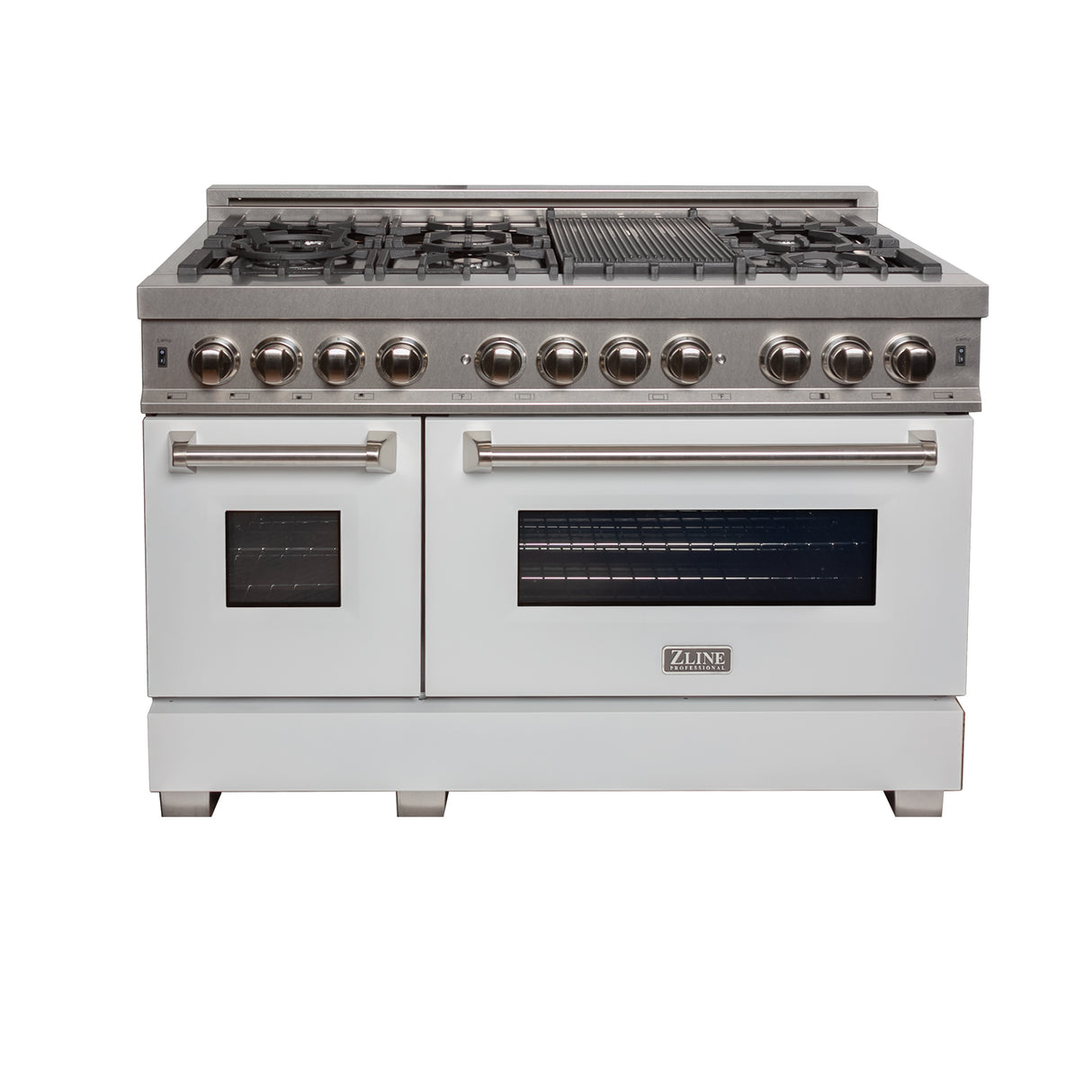 ZLINE 48" 6.0 cu ft Dual Fuel Range with Gas Stove and Electric Oven in Fingerprint Resistant Stainless Steel and White Matte Door (RAS-WM-48)