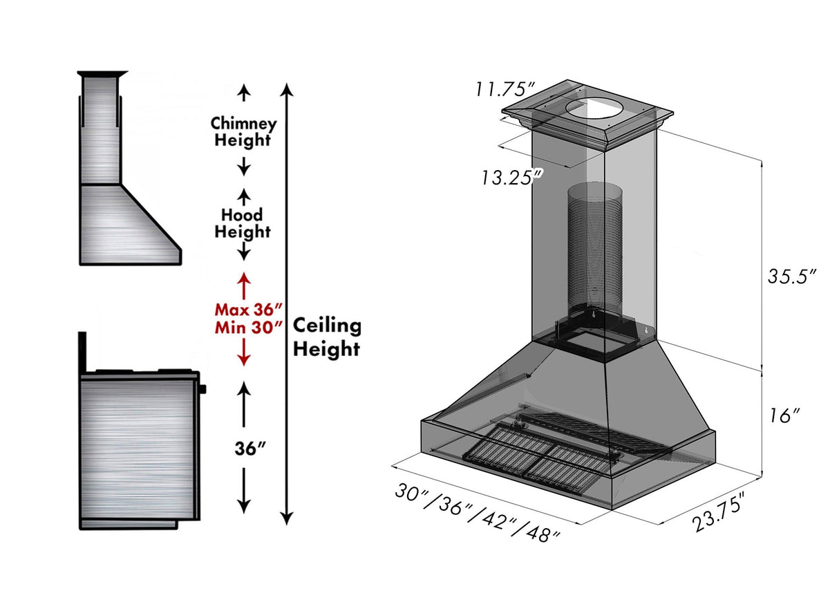 ZLINE 36" Ducted Fingerprint Resistant Stainless Steel Range Hood with Copper Shell (8654C-36)