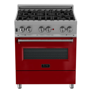 ZLINE 36" 4.6 cu ft Dual Fuel Range with Gas Stove and Electric Oven in Fingerprint Resistant Stainless Steel and Red Gloss Door (RAS-RG-36)