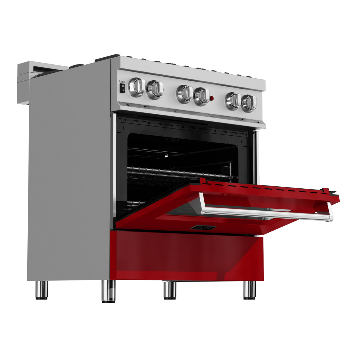 ZLINE 36" 4.6 cu ft Dual Fuel Range with Gas Stove and Electric Oven in Fingerprint Resistant Stainless Steel and Red Gloss Door (RAS-RG-36)