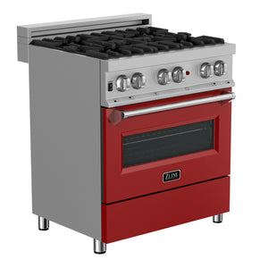 ZLINE 30" 4.0 cu ft Dual Fuel Range with Gas Stove and Electric Oven in Fingerprint Resistant Stainless Steel and Red Matte Door (RAS-RM-30)