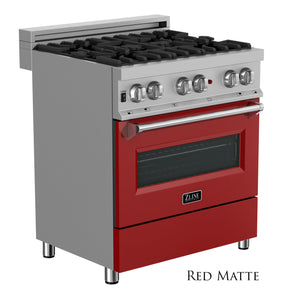 ZLINE 30" 4.0 cu ft Dual Fuel Range with Gas Stove and Electric Oven in Fingerprint Resistant Stainless Steel and Red Matte Door (RAS-RM-30)