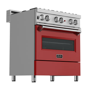 ZLINE 30" 4.0 cu ft Dual Fuel Range with Gas Stove and Electric Oven in Fingerprint Resistant Stainless Steel and Red Matte Door (RAS-RM-30)