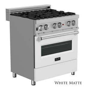 ZLINE 30" 4.0 cu ft Dual Fuel Range with Gas Stove and Electric Oven in Fingerprint Resistant Stainless Steel and White Matte Door (RAS-WM-30)