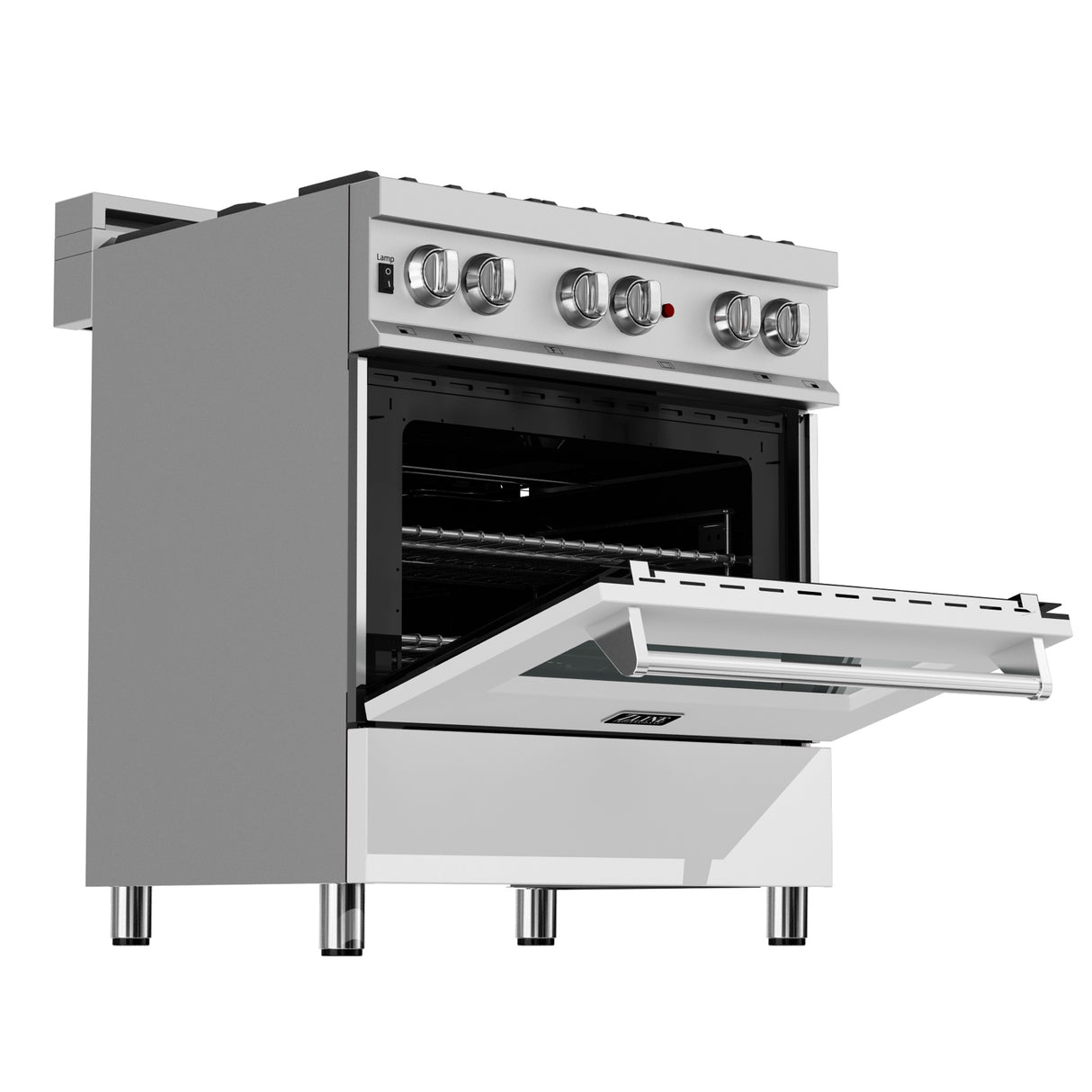 ZLINE 30" 4.0 cu ft Dual Fuel Range with Gas Stove and Electric Oven in Fingerprint Resistant Stainless Steel and White Matte Door (RAS-WM-30)