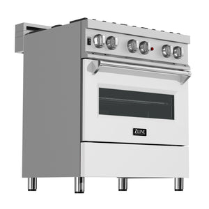 ZLINE 30" 4.0 cu ft Dual Fuel Range with Gas Stove and Electric Oven in Fingerprint Resistant Stainless Steel and White Matte Door (RAS-WM-30)