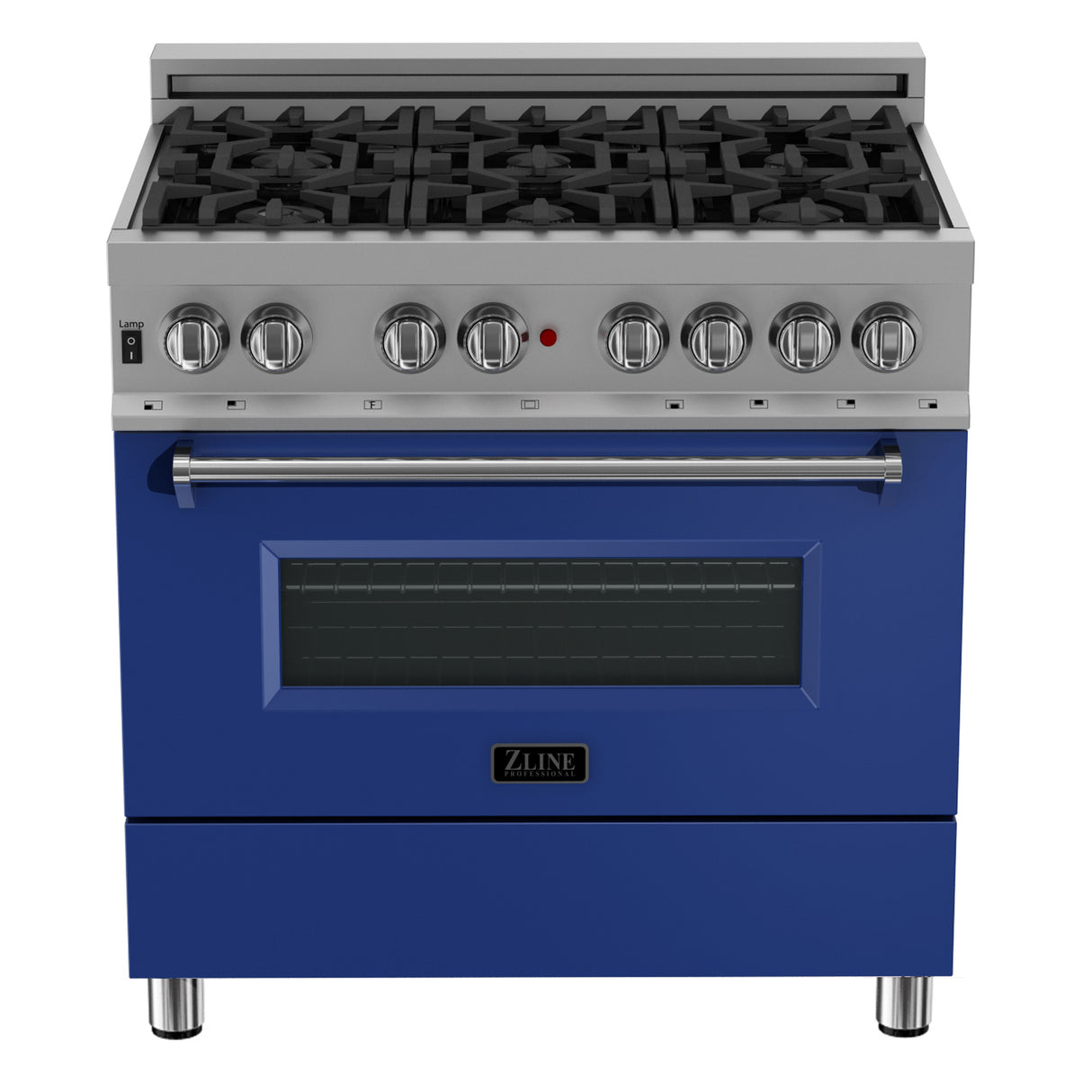 ZLINE 36" 4.6 cu ft Dual Fuel Range with Gas Stove and Electric Oven in Fingerprint Resistant Stainless Steel and Blue Matte Door (RAS-BM-36)