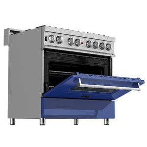 ZLINE 36" 4.6 cu ft Dual Fuel Range with Gas Stove and Electric Oven in Fingerprint Resistant Stainless Steel and Blue Matte Door (RAS-BM-36)