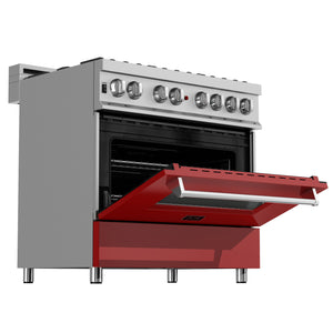 ZLINE 36" 4.6 cu ft Dual Fuel Range with Gas Stove and Electric Oven in Fingerprint Resistant Stainless Steel and Red Matte Door (RAS-RM-36)