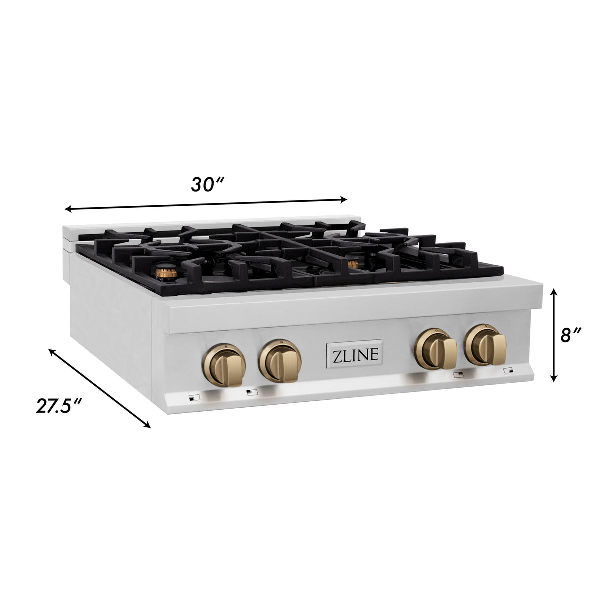 ZLINE Autograph Edition 30" Porcelain Rangetop with 4 Gas Burners in Stainless Steel and Champagne Bronze Accents (RTZ-30-CB)