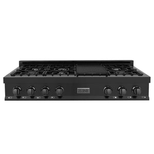 ZLINE 48" Porcelain Gas Stovetop in Black Stainless Steel with 7 Gas Brass Burners and Griddle (RTB-48)