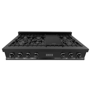 ZLINE 48" Porcelain Gas Stovetop in Black Stainless Steel with 7 Gas Brass Burners and Griddle (RTB-48)