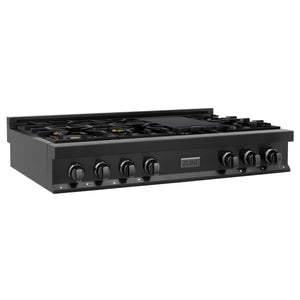 ZLINE 48" Porcelain Gas Stovetop in Black Stainless Steel with 7 Gas Brass Burners and Griddle (RTB-BR-48)