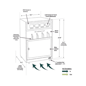 Napa Technology WineStation Pristine Plus Dual Zone Wine Dispenser MX4-H3D Schematic Dimensions Front Left Angle