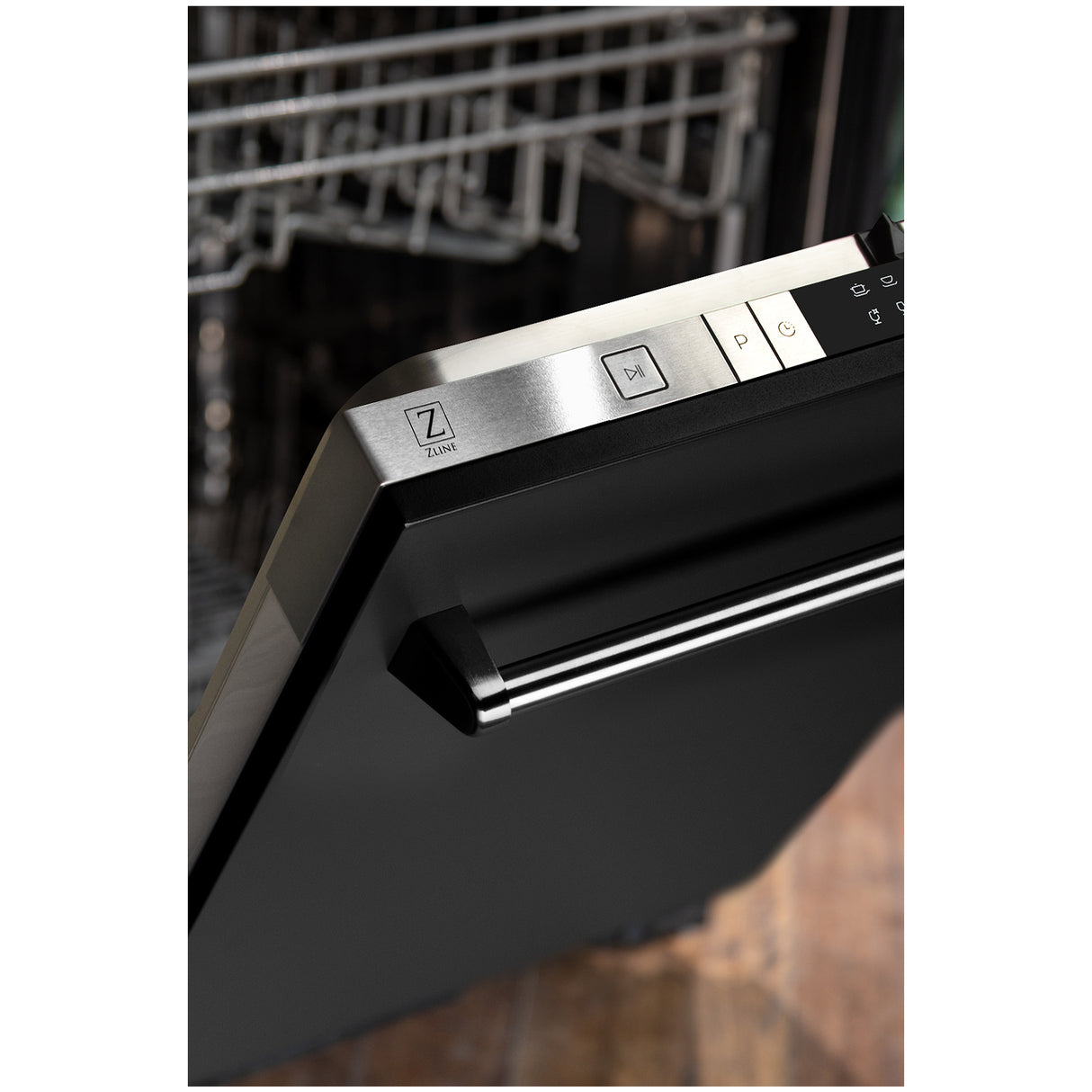 ZLINE 24" Black Matte Top Control Built-In Dishwasher with Stainless Steel Tub and Traditional Style Handle, 52dBa (DW-BLM-24)