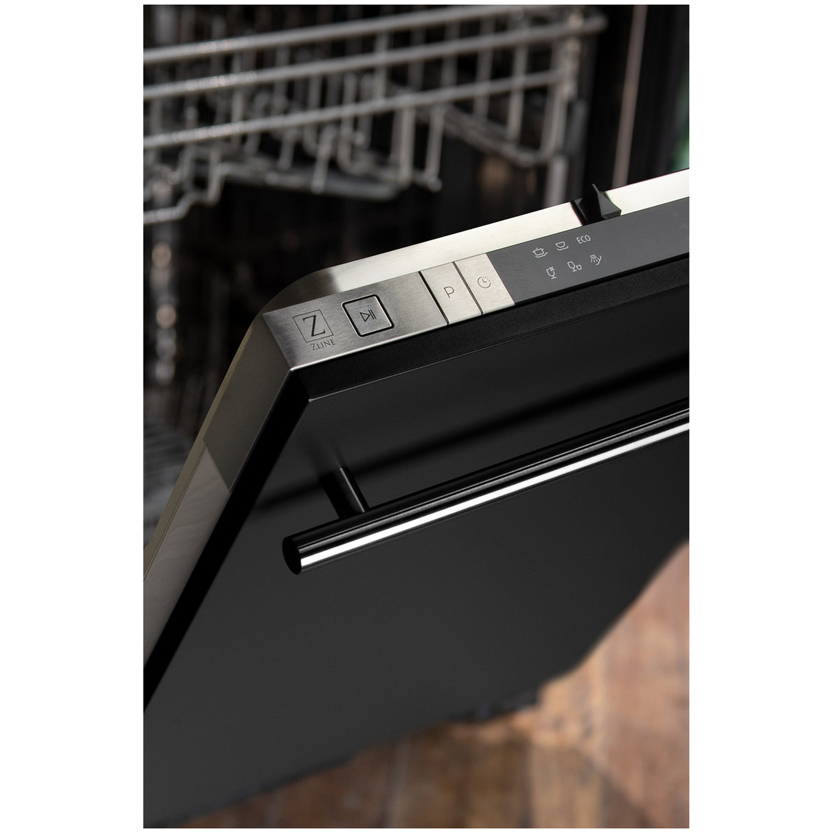 ZLINE 18" Compact Black Matte Top Control Built-In Dishwasher with Stainless Steel Tub and Modern Style Handle, 52dBa (DW-BLM-H-18)