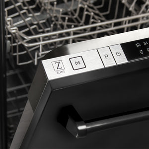 ZLINE 18" Compact Black Stainless Steel Top Control Built-In Dishwasher with Stainless Steel Tub and Traditional Style Handle, 52dBa (DW-BS-18)