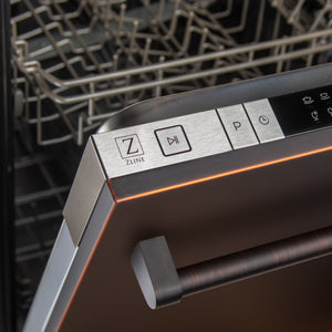 ZLINE 18" Compact Oil-Rubbed Bronze Top Control Built-In Dishwasher with Stainless Steel Tub and Traditional Style Handle, 52dBa (DW-ORB-H-18)