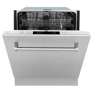 ZLINE 24" Stainless Steel Top Control Built-In Dishwasher with Stainless Steel Tub and Traditional Style Handle, 52dBa (DW-304-H-24)