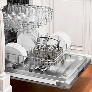 ZLINE 24" Stainless Steel Top Control Built-In Dishwasher with Stainless Steel Tub and Traditional Style Handle, 52dBa (DW-304-H-24)