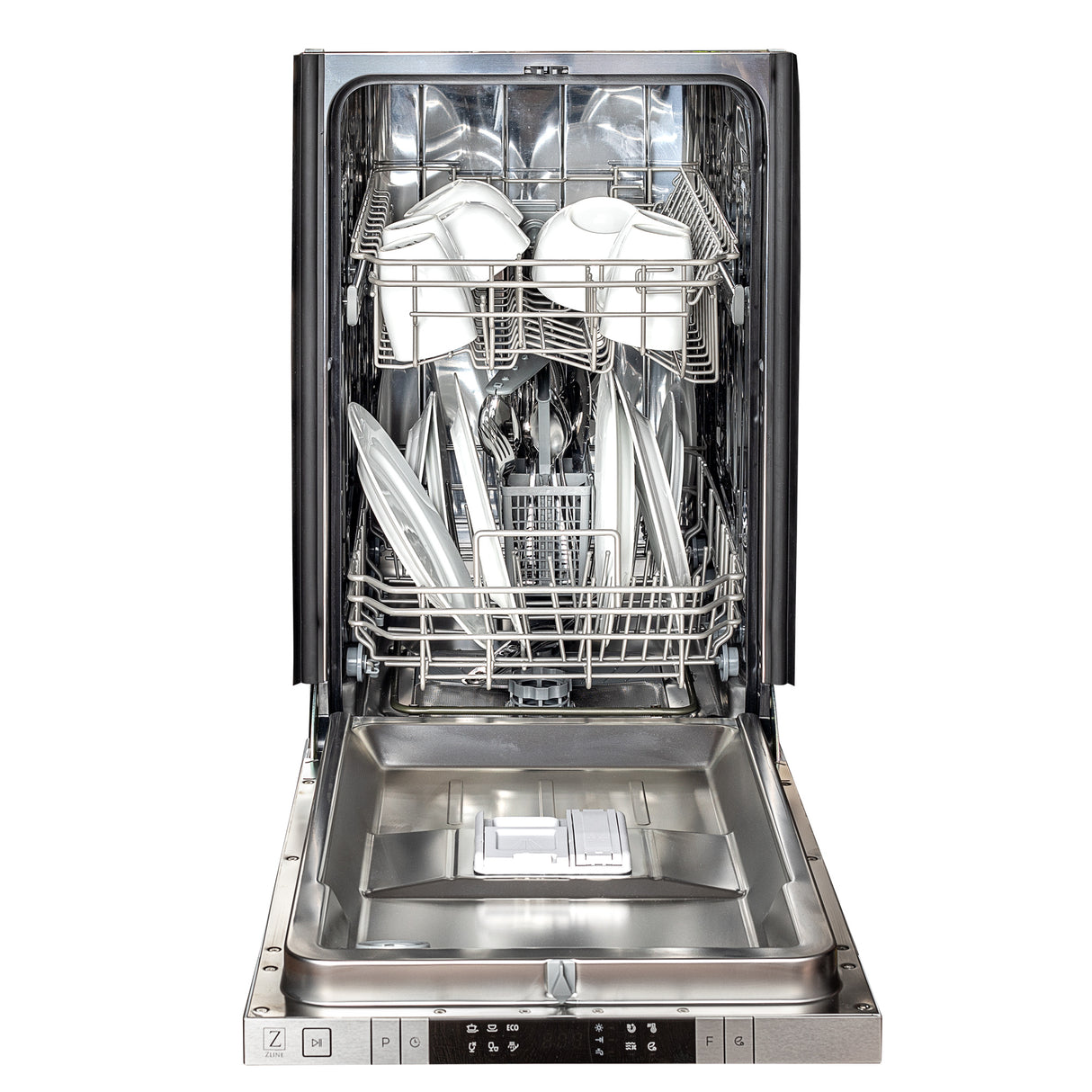 ZLINE 18" Compact White Matte Top Control Built-In Dishwasher with Stainless Steel Tub and Traditional Style Handle, 52dBa (DW-WM-18)