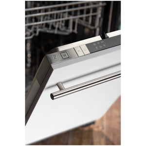 ZLINE 18" Compact White Matte Top Control Built-In Dishwasher with Stainless Steel Tub and Modern Style Handle, 52dBa (DW-WM-H-18)