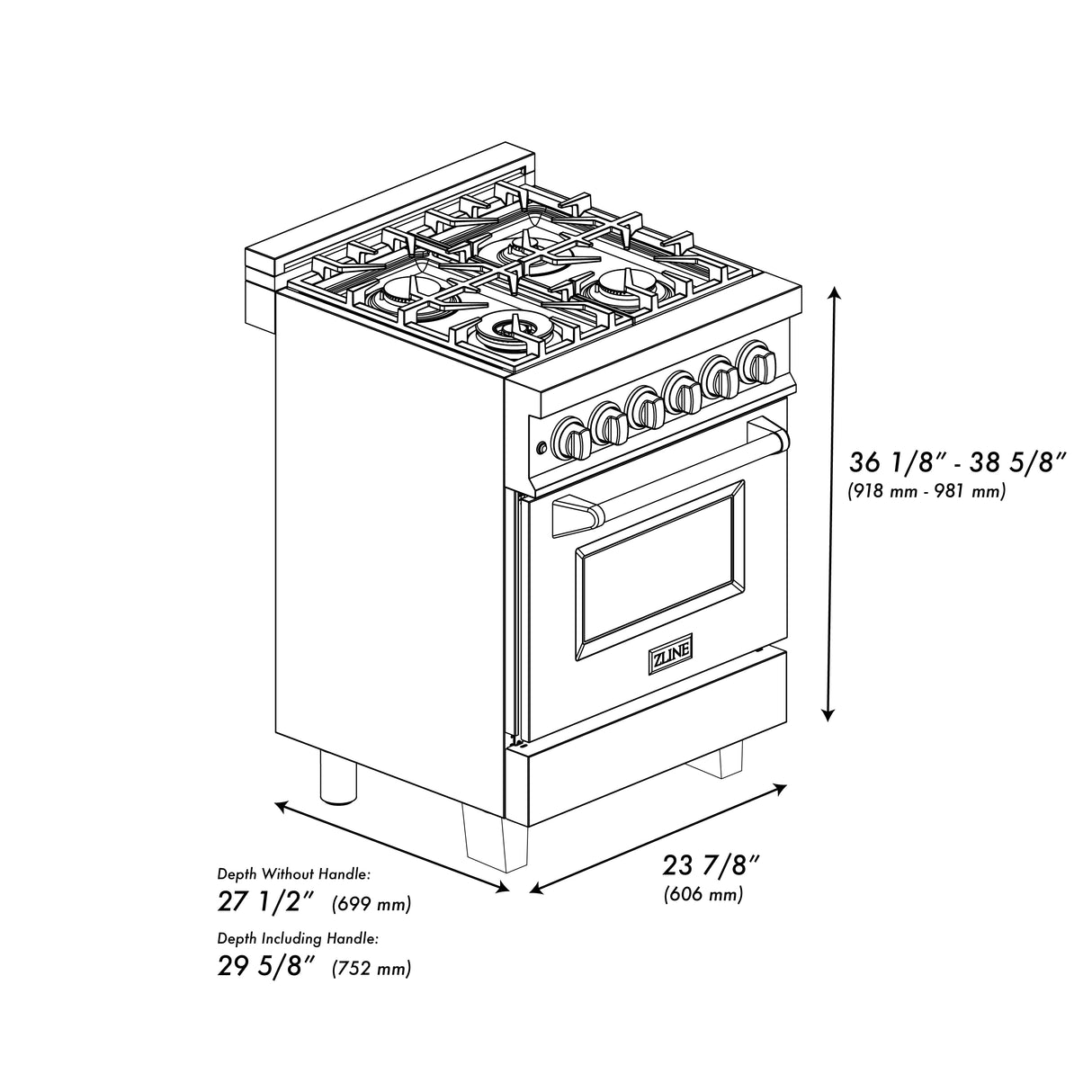 ZLINE Autograph Edition 24" 2.8 cu ft Dual Fuel Range with Gas Stove and Electric Oven in Black Stainless Steel with Champagne Bronze Accents (RABZ-24-CB)