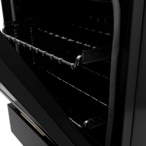 ZLINE Autograph Edition 24" 2.8 cu ft Dual Fuel Range with Gas Stove and Electric Oven in Black Stainless Steel with Champagne Bronze Accents (RABZ-24-CB)