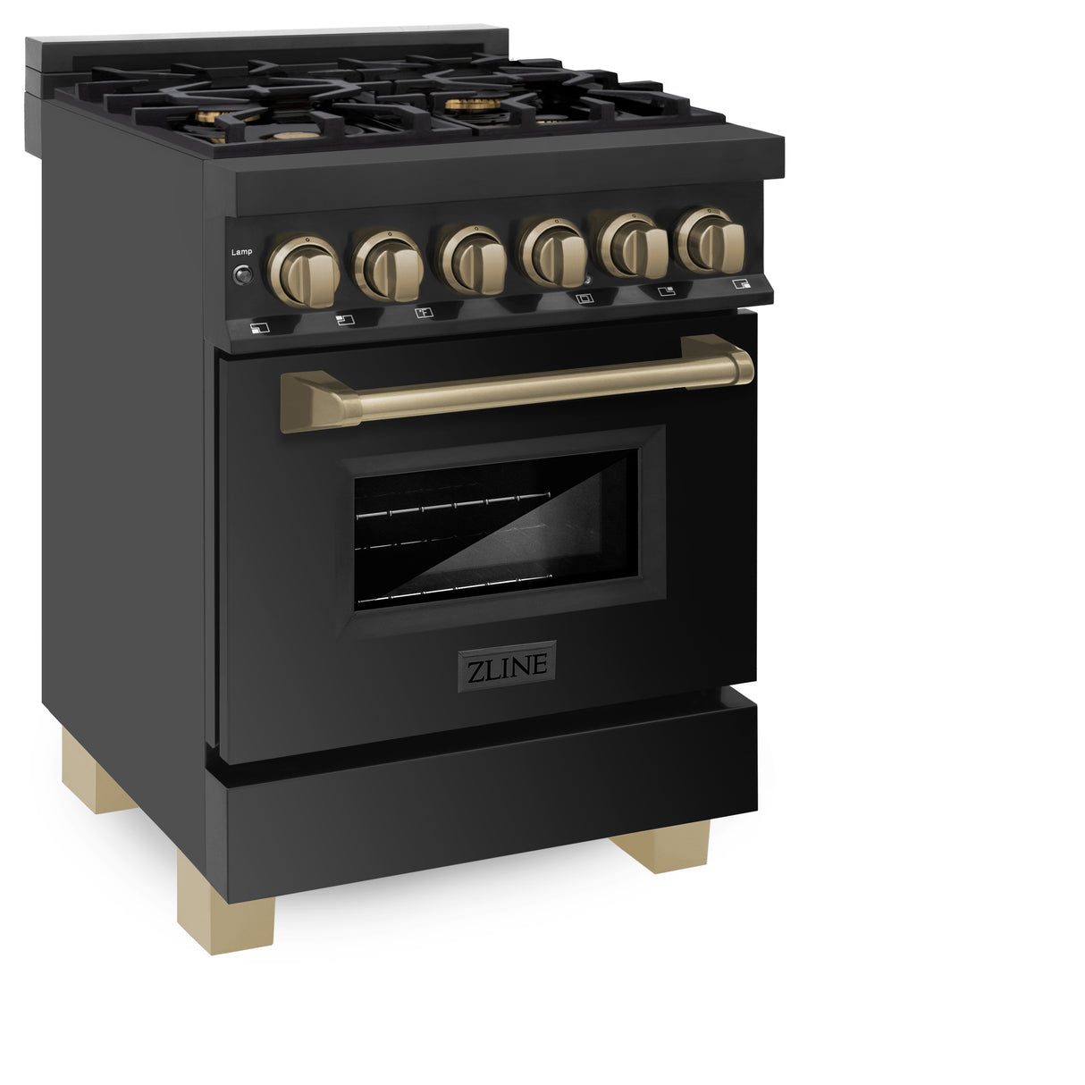 ZLINE Autograph Edition 24" 2.8 cu ft Dual Fuel Range with Gas Stove and Electric Oven in Black Stainless Steel with Champagne Bronze Accents (RABZ-24-CB)