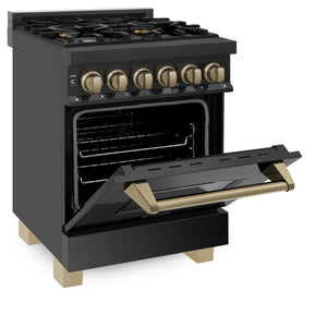 ZLINE Autograph Edition 24" 2.8 cu ft Dual Fuel Range with Gas Stove and Electric Oven in Black Stainless Steel with Champagne Bronze Accents (RABZ-24-CB)