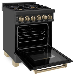 ZLINE Autograph Edition 24" 2.8 cu ft Dual Fuel Range with Gas Stove and Electric Oven in Black Stainless Steel with Champagne Bronze Accents (RABZ-24-CB)