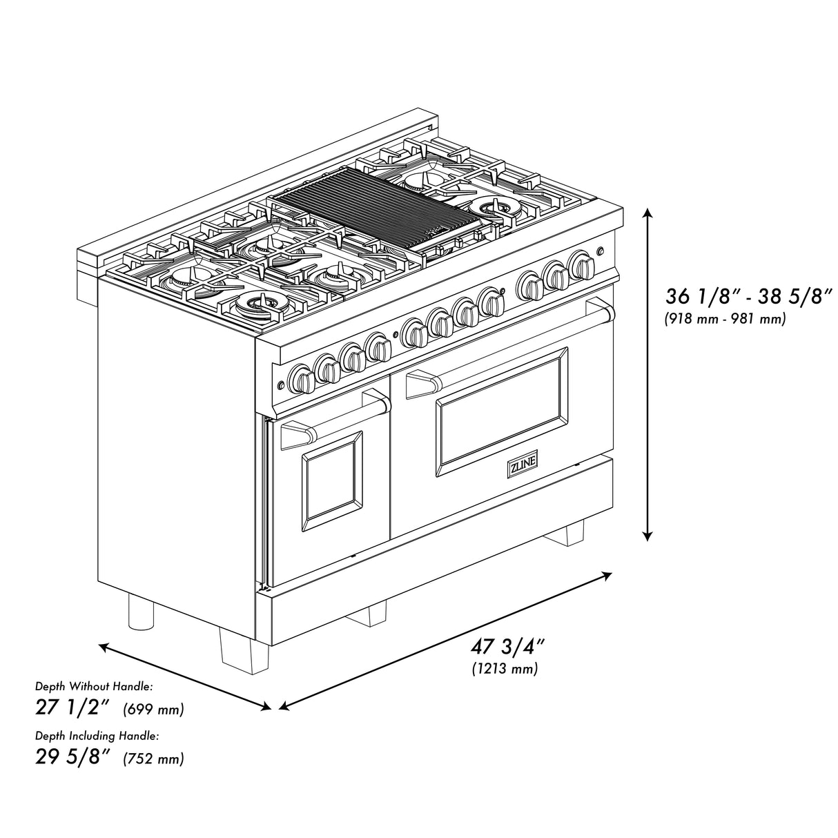 ZLINE Autograph Edition 48" 6.0 cu ft Dual Fuel Range with Gas Stove and Electric Oven in Black Stainless Steel with Champagne Bronze Accents (RABZ-48-CB)