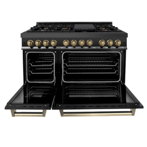 ZLINE Autograph Edition 48" 6.0 cu ft Dual Fuel Range with Gas Stove and Electric Oven in Black Stainless Steel with Champagne Bronze Accents (RABZ-48-CB)