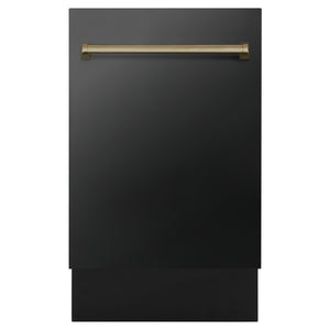 ZLINE Autograph Edition 18" Compact 3rd Rack Top Control Built-In Dishwasher in Black Stainless Steel with Champagne Bronze Handle, 51dBa (DWVZ-BS-18-CB)