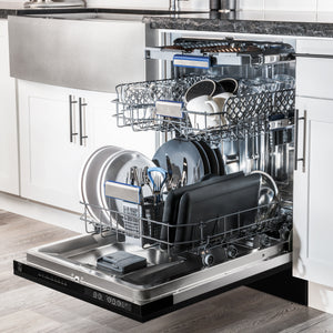 ZLINE Autograph Edition 18" Compact 3rd Rack Top Control Built-In Dishwasher in Black Stainless Steel with Champagne Bronze Handle, 51dBa (DWVZ-BS-18-CB)