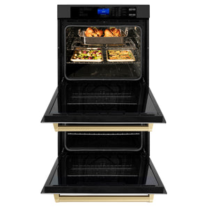 ZLINE 30" Autograph Edition Double Wall Oven with Self Clean and True Convection in Black Stainless Steel and Champagne Bronze (AWDZ-30-BS-CB)