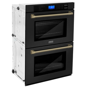 ZLINE 30" Autograph Edition Double Wall Oven with Self Clean and True Convection in Black Stainless Steel and Champagne Bronze (AWDZ-30-BS-CB)