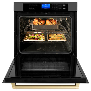 ZLINE 30" Autograph Edition Single Wall Oven with Self Clean and True Convection in Black Stainless Steel and Champagne Bronze (AWSZ-30-BS-CB)