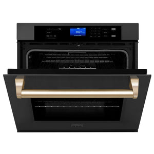 ZLINE 30" Autograph Edition Single Wall Oven with Self Clean and True Convection in Black Stainless Steel and Gold (AWSZ-30-BS-G)