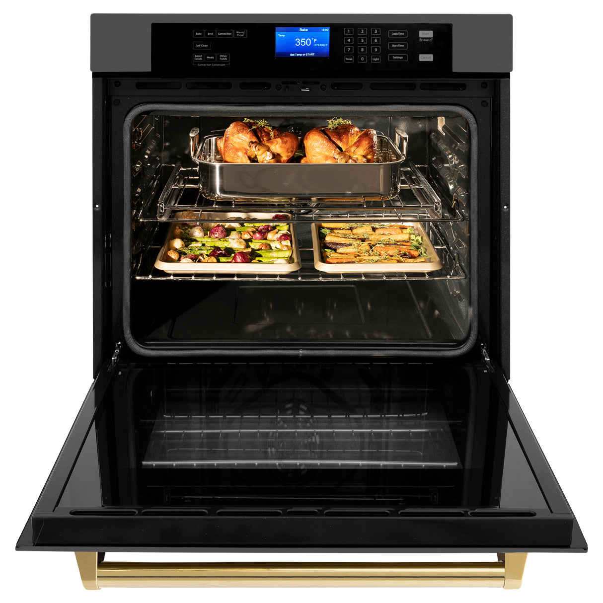 ZLINE 30" Autograph Edition Single Wall Oven with Self Clean and True Convection in Black Stainless Steel and Gold (AWSZ-30-BS-G)