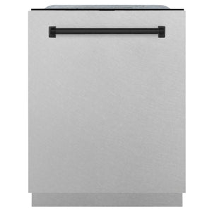 ZLINE Autograph Edition 24" 3rd Rack Top Control Built-In Tall Tub Dishwasher in Fingerprint Resistant Stainless Steel with Matte Black Handle, 45dBa (DWMTZ-SN-24-MB)