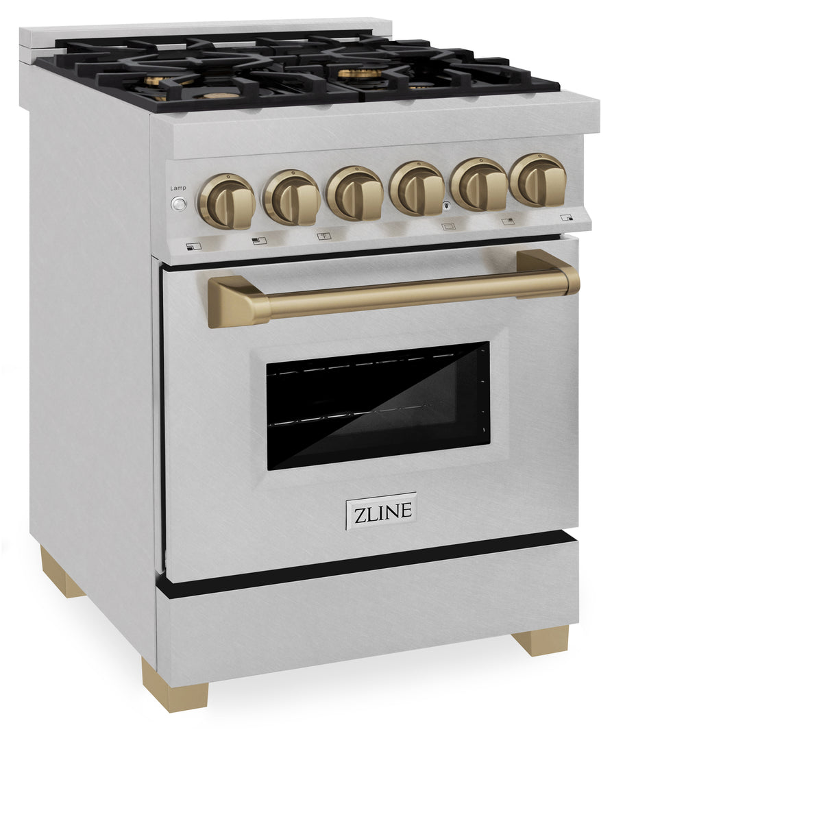 ZLINE Autograph Edition 24" 2.8 cu ft Dual Fuel Range with Gas Stove and Electric Oven in Fingerprint Resistant Stainless Steel with Champagne Bronze Accents (RASZ-SN-24-CB)