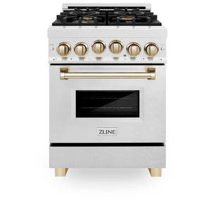 ZLINE Autograph Edition 24" 2.8 cu ft Dual Fuel Range with Gas Stove and Electric Oven in Fingerprint Resistant Stainless Steel with Gold Accents (RASZ-SN-24-G)