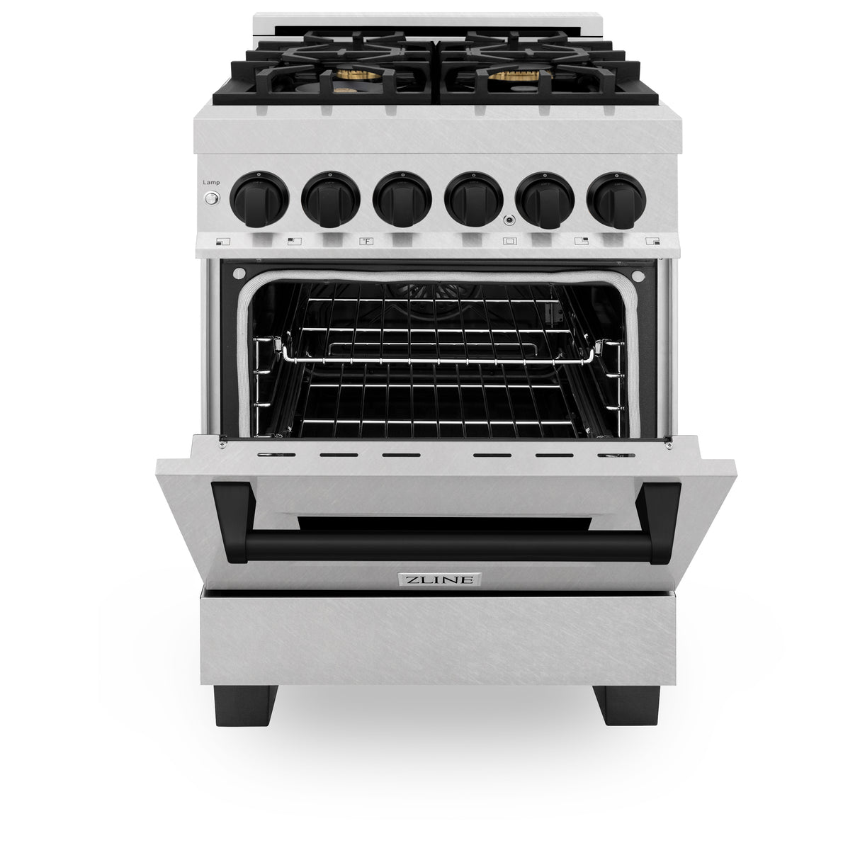 ZLINE Autograph Edition 24" 2.8 cu ft Dual Fuel Range with Gas Stove and Electric Oven in Fingerprint Resistant Stainless Steel with Matte Black Accents (RASZ-SN-24-MB)