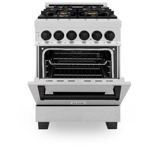 ZLINE Autograph Edition 24" 2.8 cu ft Dual Fuel Range with Gas Stove and Electric Oven in Fingerprint Resistant Stainless Steel with Matte Black Accents (RASZ-SN-24-MB)