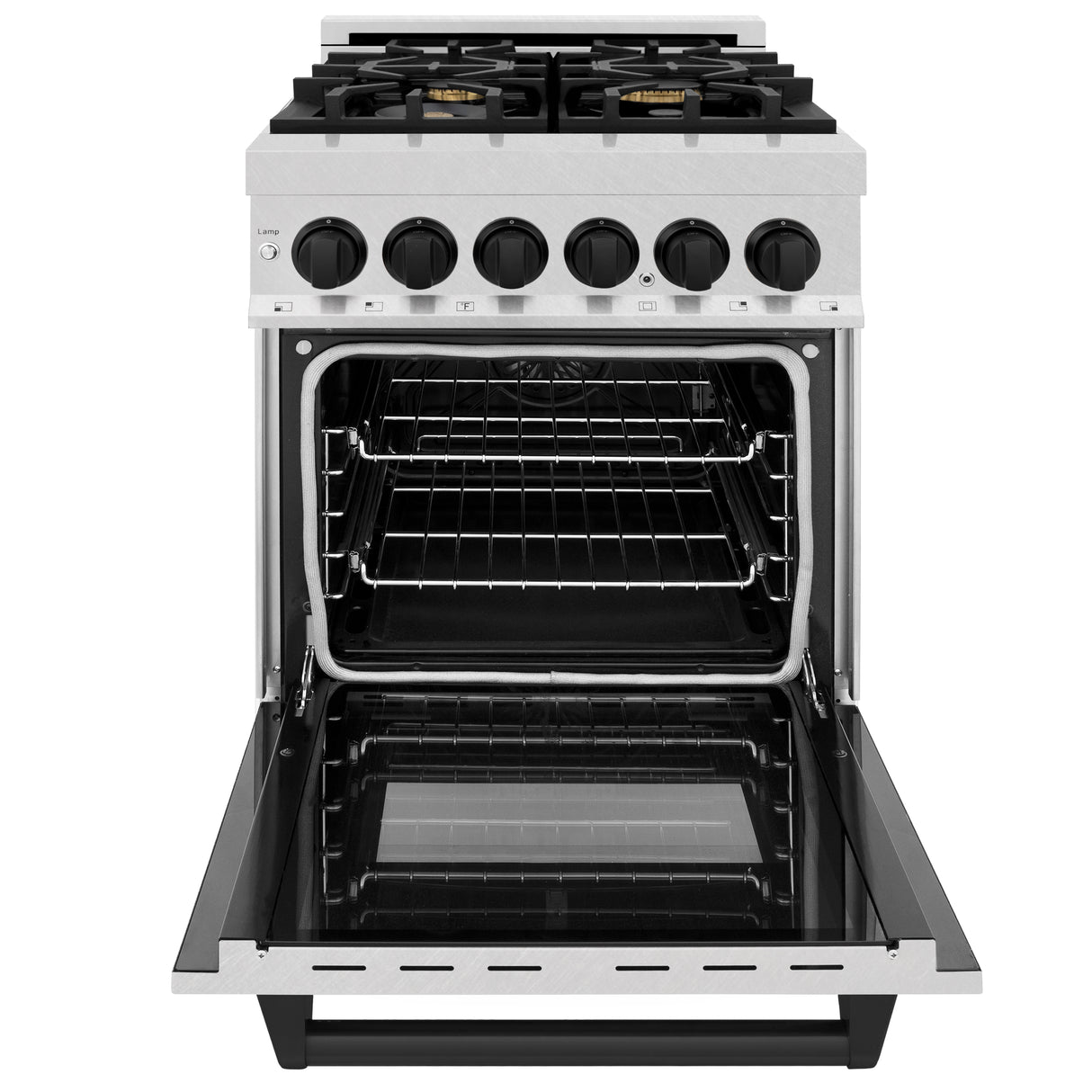 ZLINE Autograph Edition 24" 2.8 cu ft Dual Fuel Range with Gas Stove and Electric Oven in Fingerprint Resistant Stainless Steel with Matte Black Accents (RASZ-SN-24-MB)